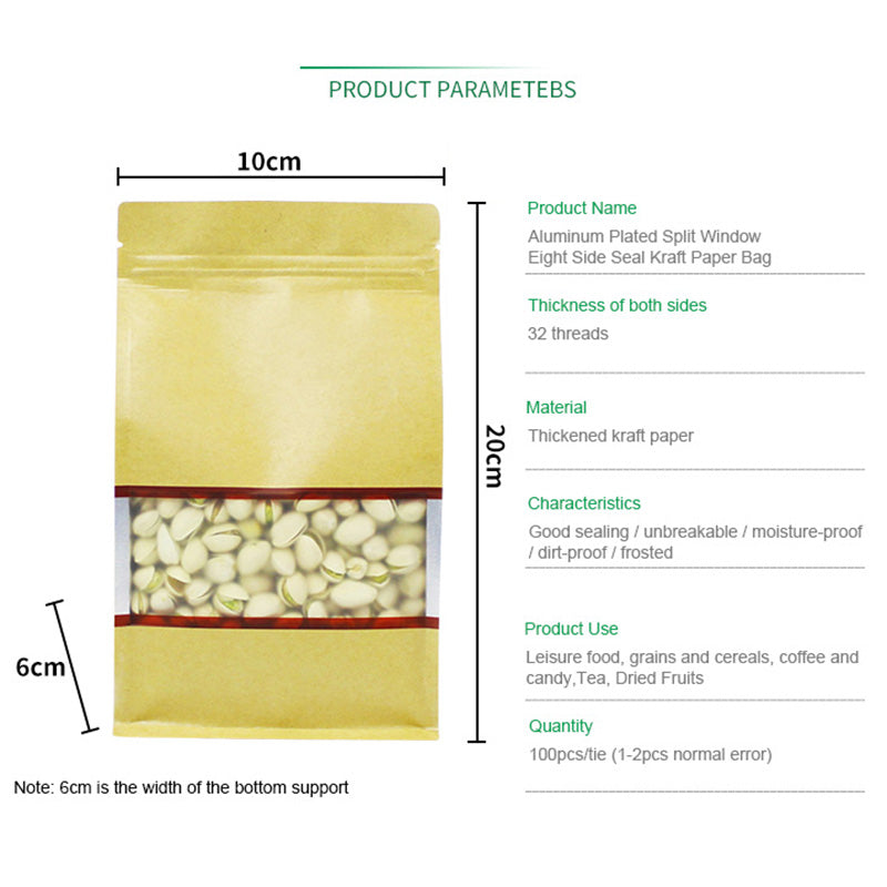 MX-004 100PCS 10x20cm Kraft Paper Bag Aluminum Foil Stand Up Pouches with Window MX-004 100PCS 10x20cm Kraft Paper Bag Aluminum Foil Stand Up Pouches with Window